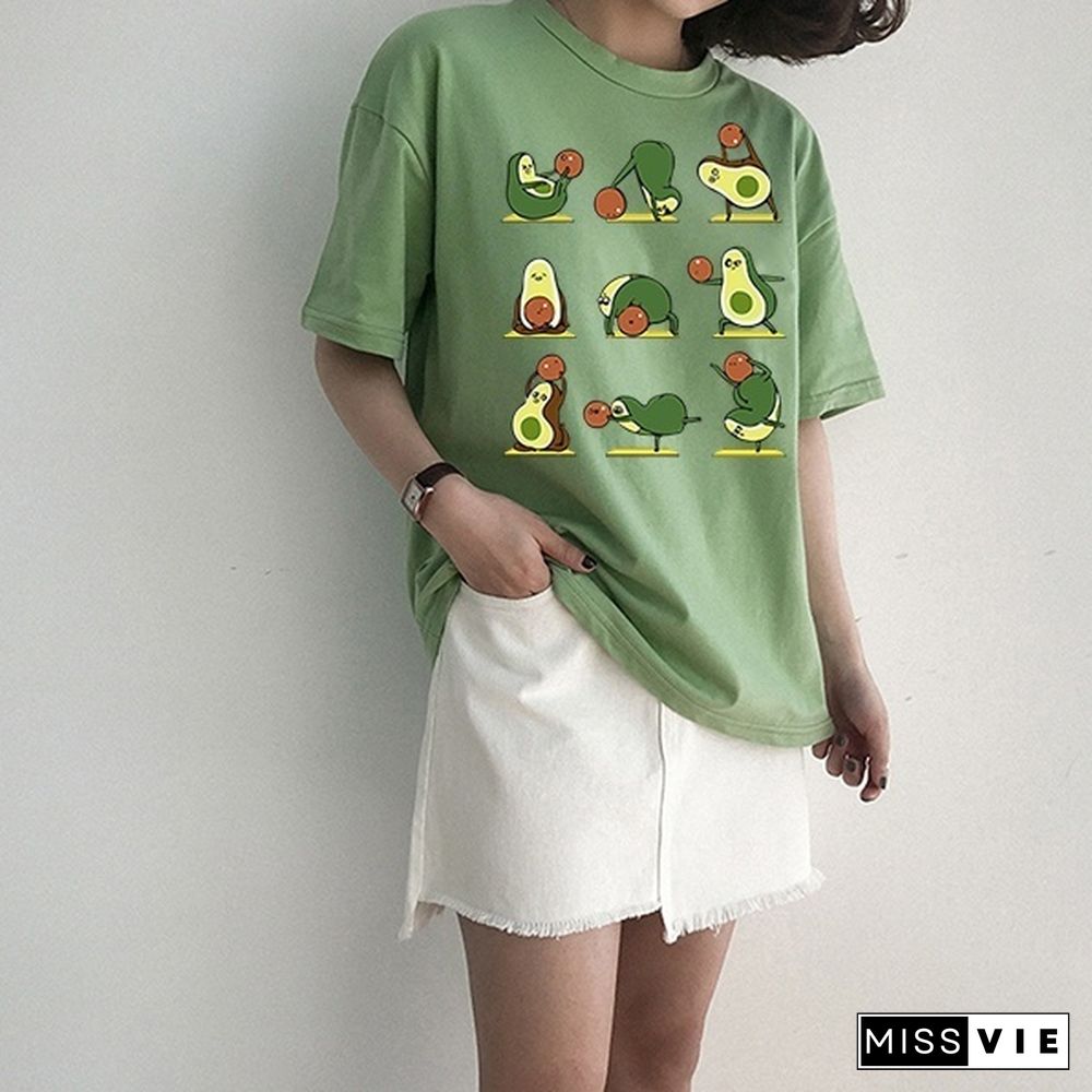 Kawaii Cartoon Avocado Short Sleeve T-shirt Women Casual Avocado Graphic Tops Female Tee Summer Women T-shirts Tops