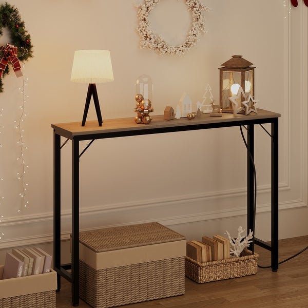 Entryway Table with Power Outlets and USB Ports， Narrow Sofa Table with Charging Station