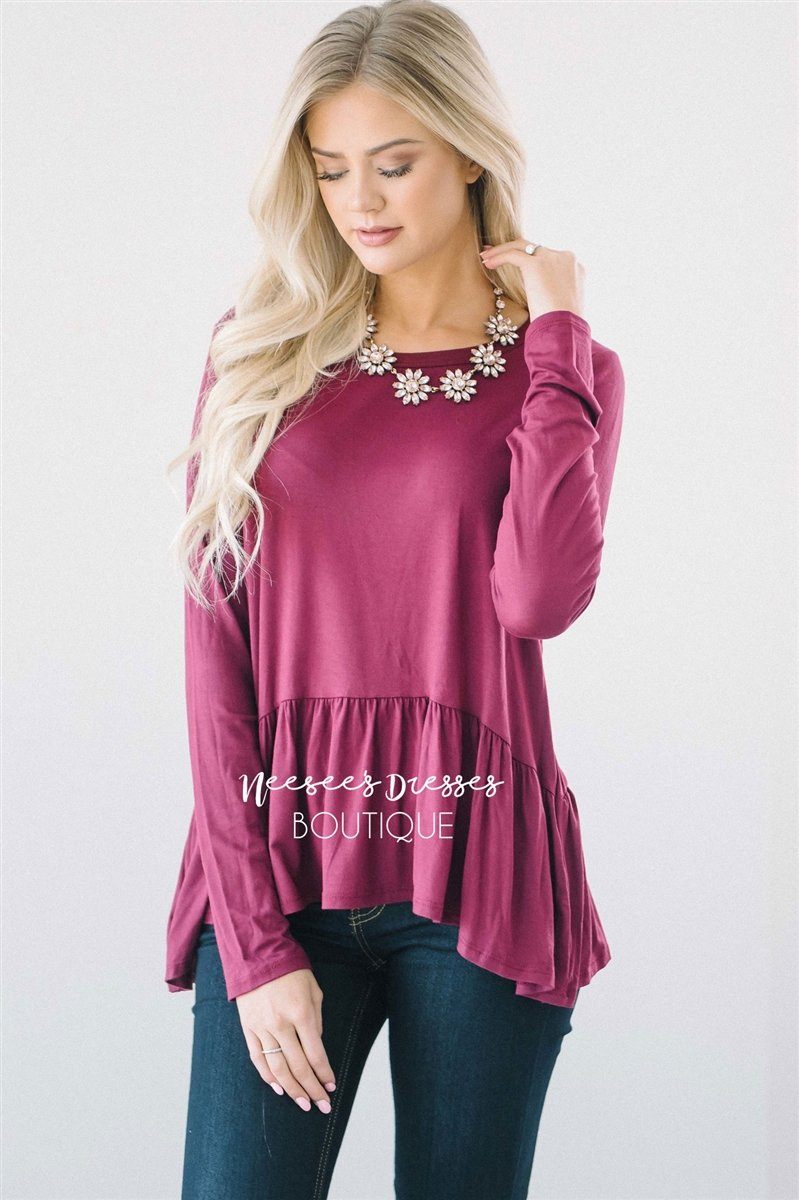 Peplum Ruffle Long Sleeve Top