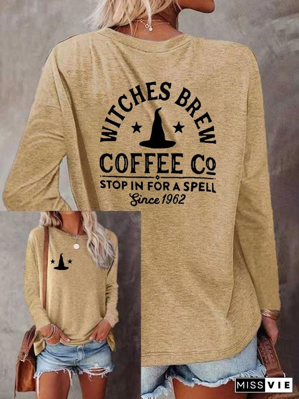 Witches Brew Coffee Co Stop In For A Spell Since 1962 Women'S Printed Long Sleeve T-Shirt