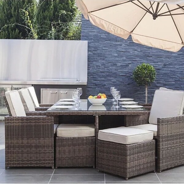 11piece Outdoor Dining Set With Cushions Wicker Furniture by Moda Furnishings