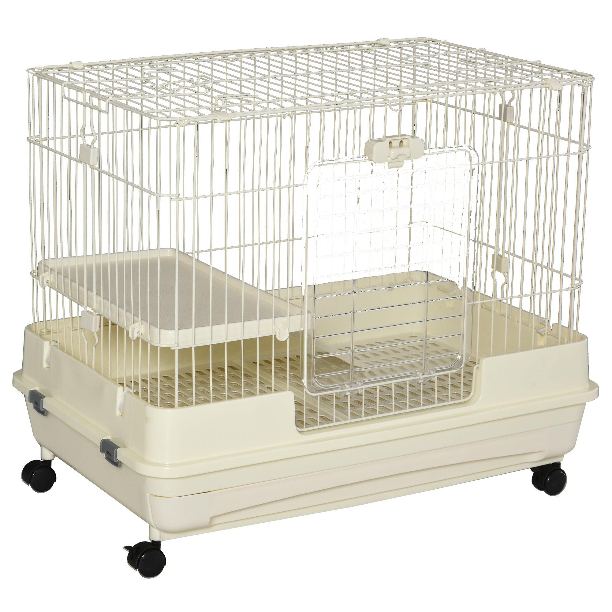 Pawhut Small Animal Habitat Cage with Wheels， White