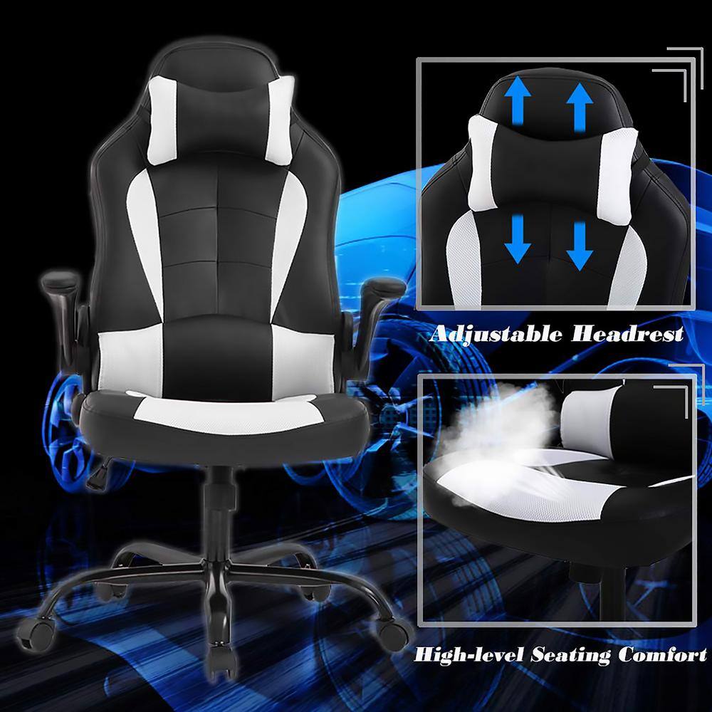 ProHT White Faux Leather Gaming Chair with Adjustable Arms and Lumbar Support 95000