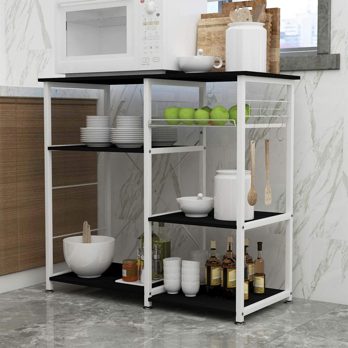 SOGES Kitchen Cart 3-Tier Kitchen Baker's Rack Utility Microwave Oven Stand Black