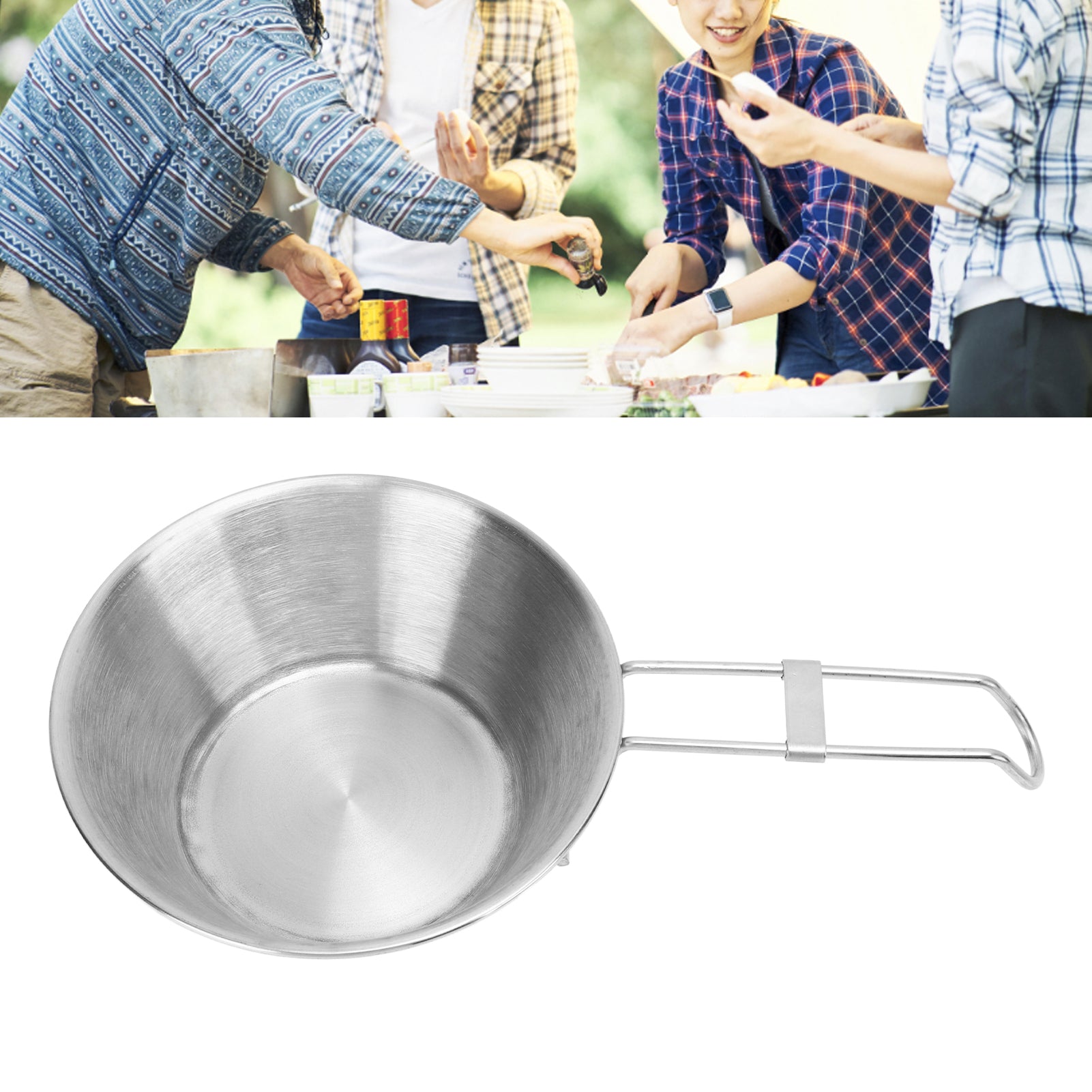 Camping Tableware Equipment, Beautiful Wide Mouth Stainless Steel Camping Cup Curled Edge Design With Foldable Handle For Home