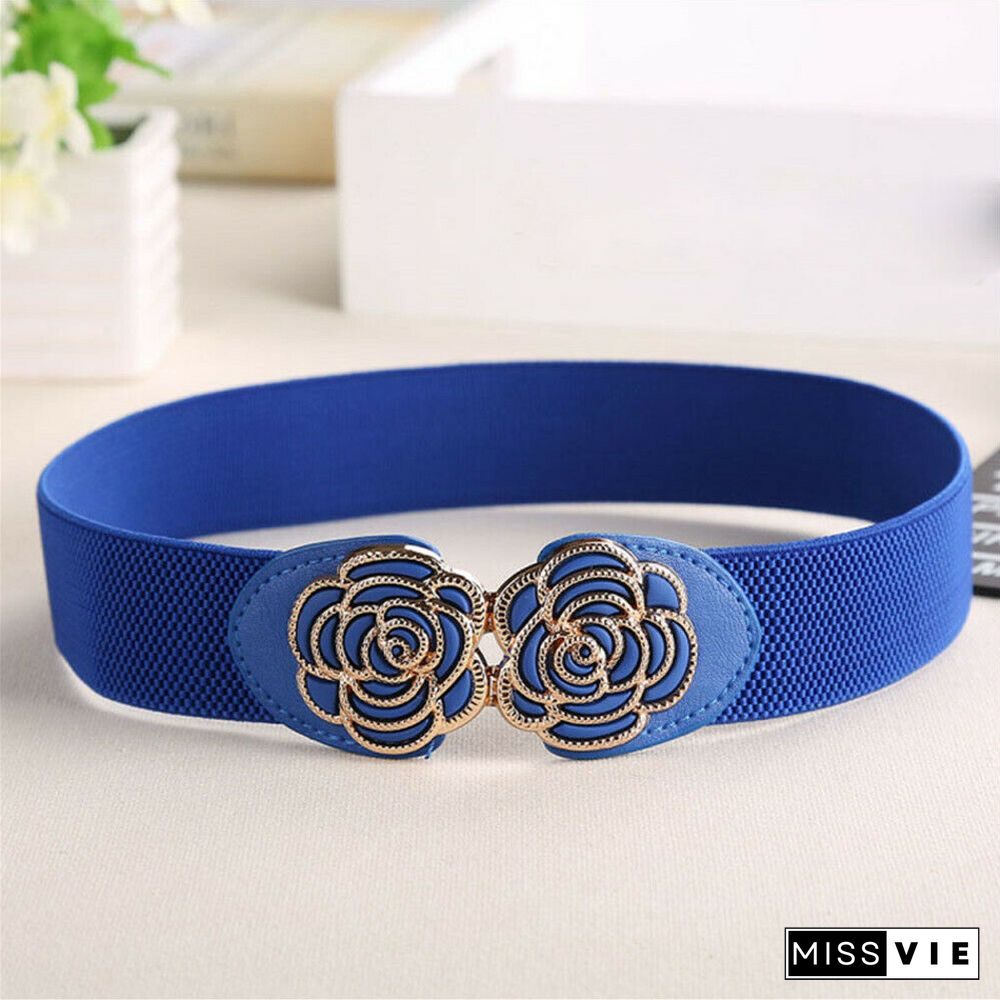 Women Vintage Flower Waist Belt Elastic Stretch Buckle Waistband Dress Belt Formal Office Lady Belts Womens Belts Accessories