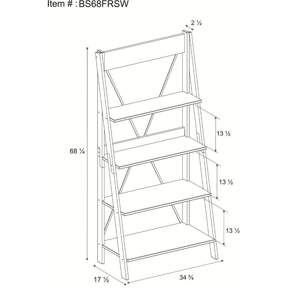 Welwick Designs 68 in. Gray Wood 4-shelf Ladder Bookcase with Open Back HD8225