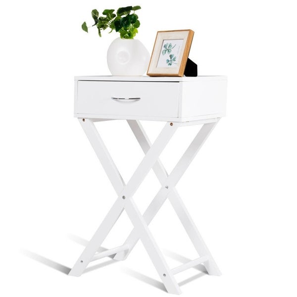 Design Sofa Side Table with X Shape Drawer for Living Room Bedroom