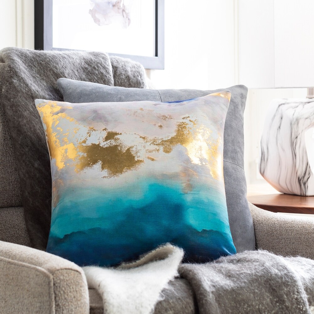 Playa Modern Abstract Blue   Gold Throw Pillow