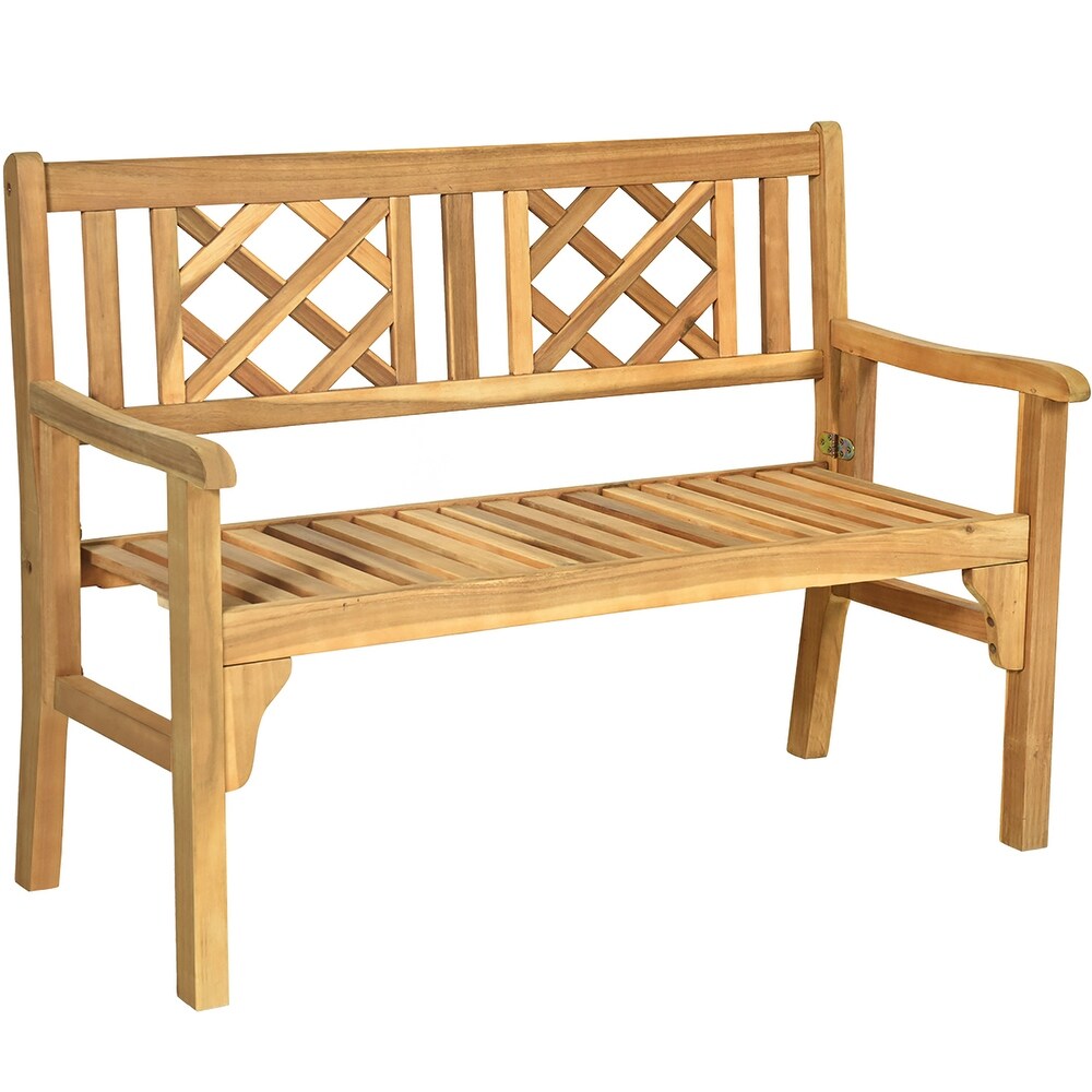 Costway Patio Outdoor Solid Wood Bench Folding Loveseat Chair Park