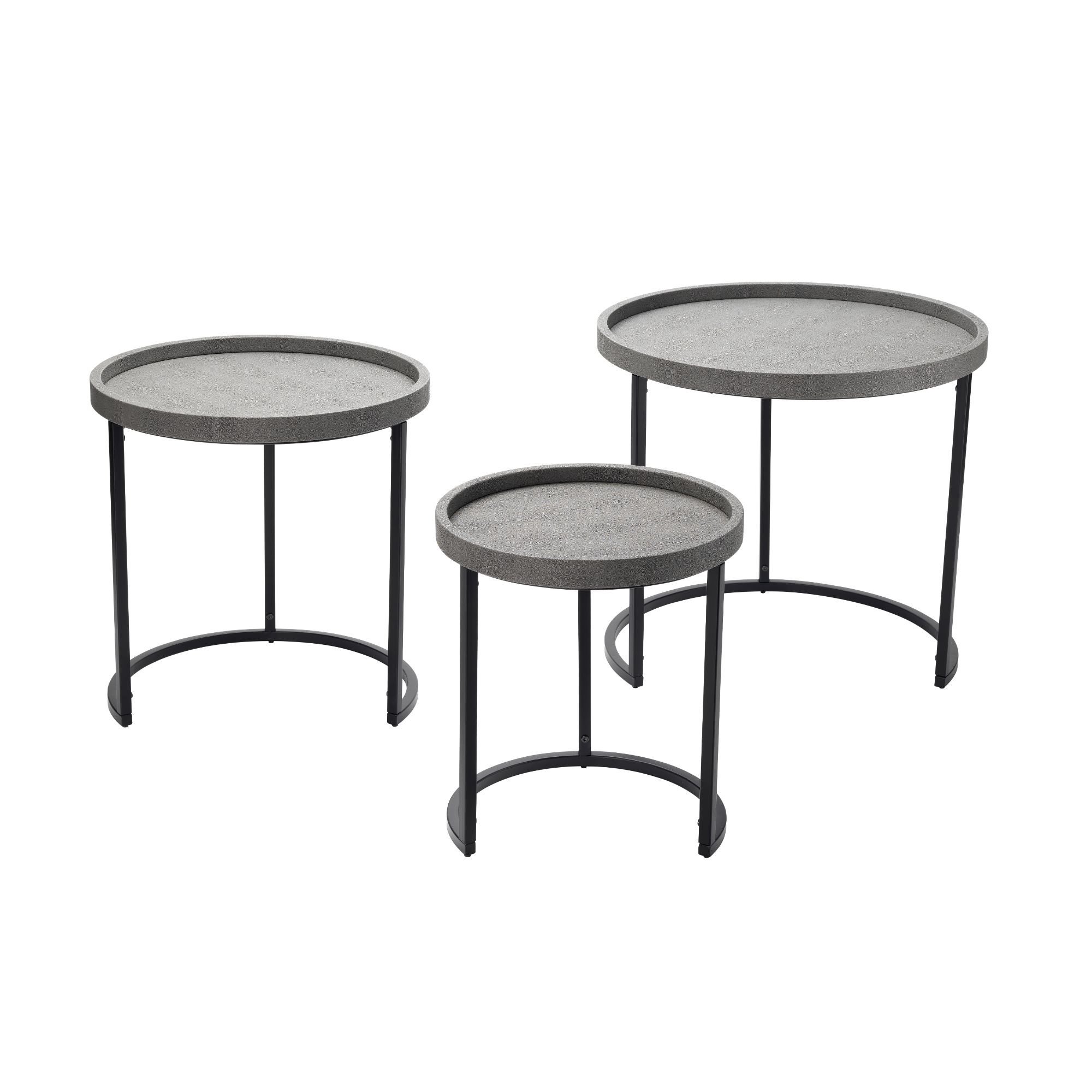 Set of 3 Gray and Black Decorative Round Side Table， 23.5