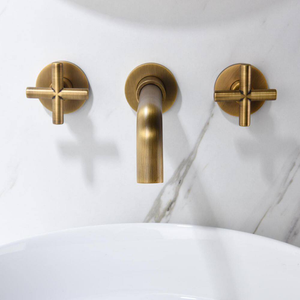 HOMEMYSTIQUE Double Handle Wall Mounted Bathroom Faucet in Bronze N-TH8008FG