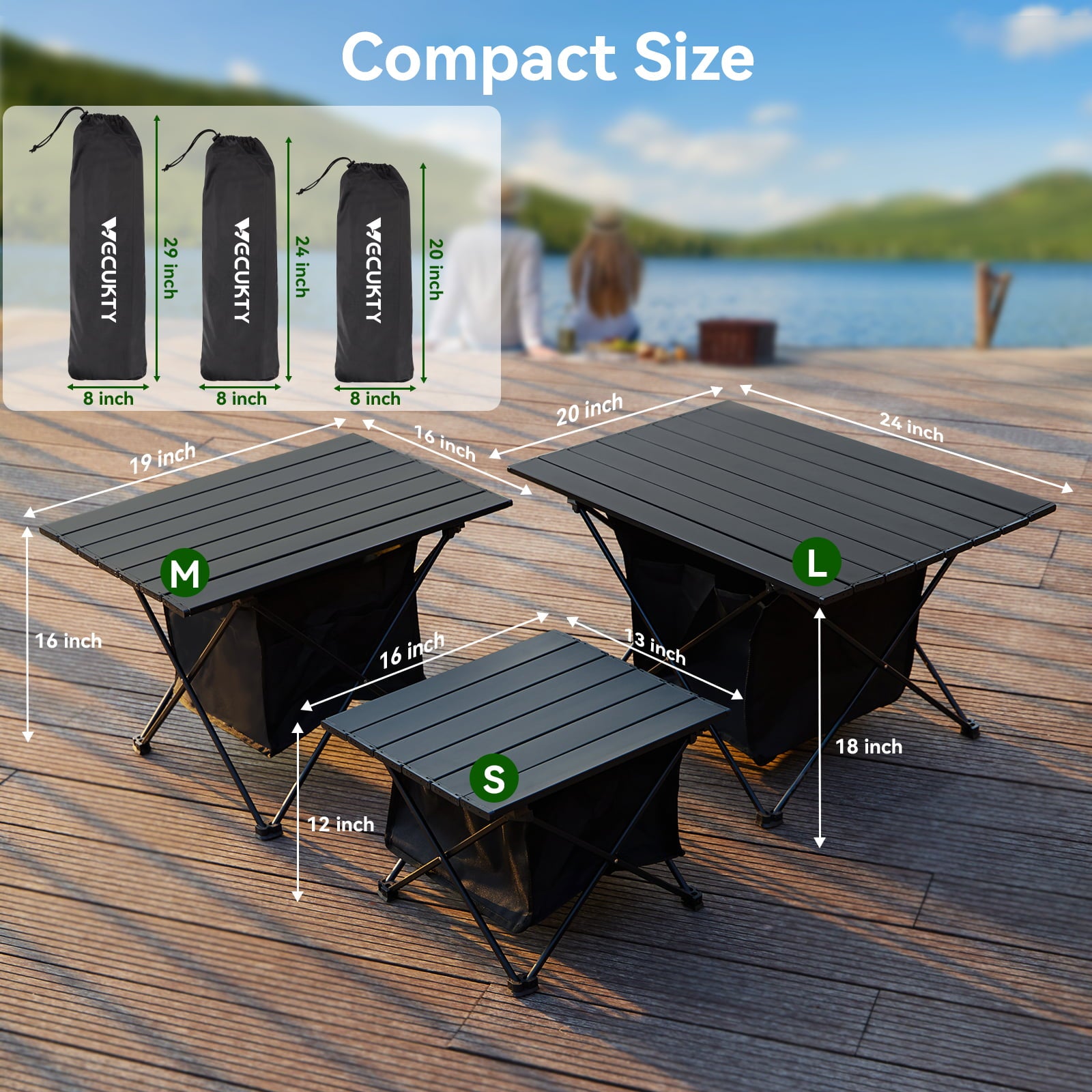 Portable Camping Side Table with Storage Bag， VECUKTY Ultralight Aluminum Folding Beach Table with Carry Bag for Outdoor Cooking， Picnic， Camp， Boat， Travel，M， 19 in， 16 in