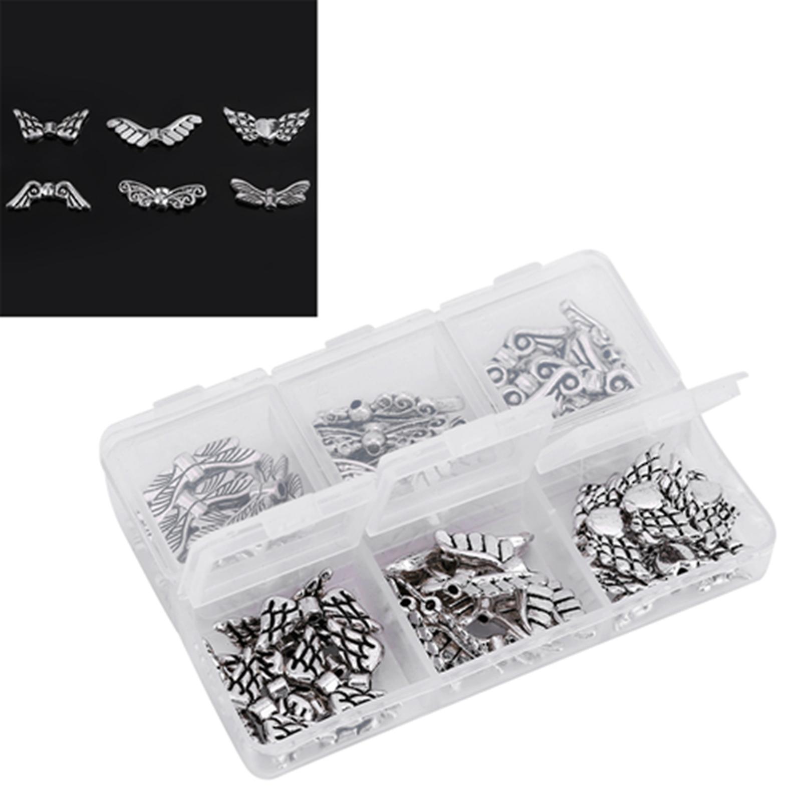 60pcs 14-26mm Angel Wing Beads Lot Diy Jewelry Findings Making Supplies With Storage Box