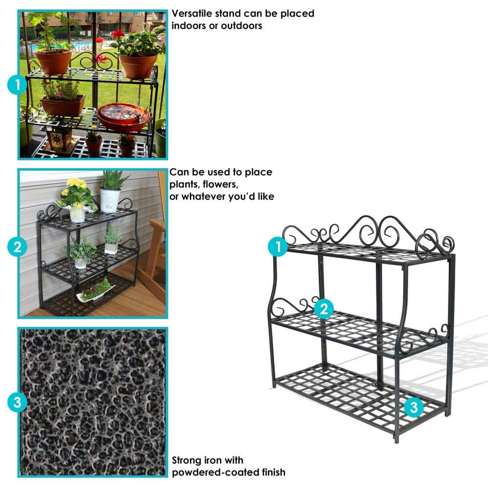 Sunnydaze 3-Tier Metal Iron Plant Stand with Scroll Edging HMI-757