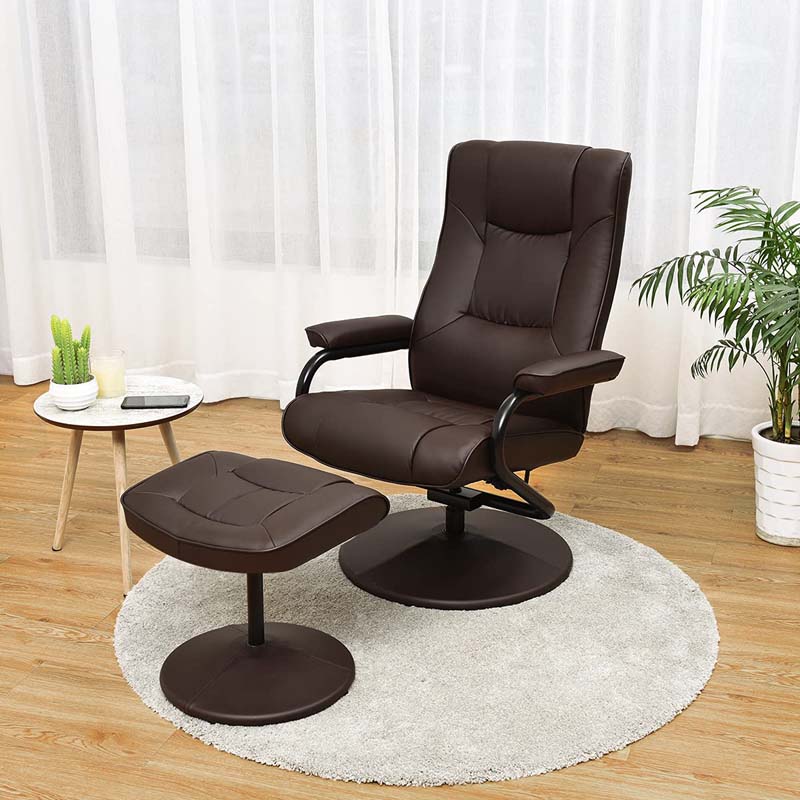 360 Degree Swivel Recliner Chair w/Ottoman & Footrest, PU Leather Lounge Chair Armchair for Living Room