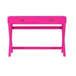 Linon Home Decor 44 in. Rectangular Raspberry Pink 2 Drawer Writing Desk with Built-In Storage THD00683