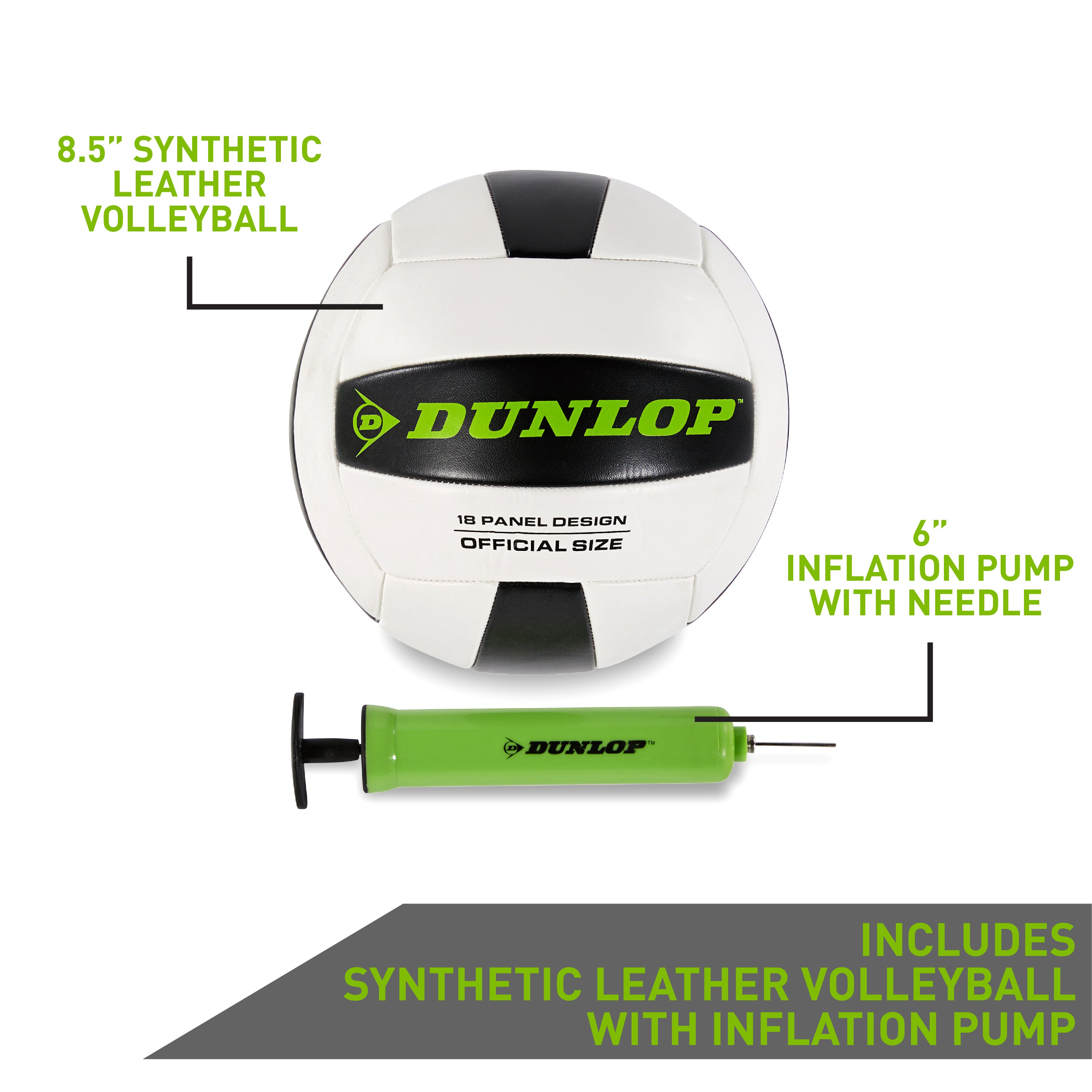 Dunlop Volleyball & Badminton Combo Set, Lawn Game, Green/Black