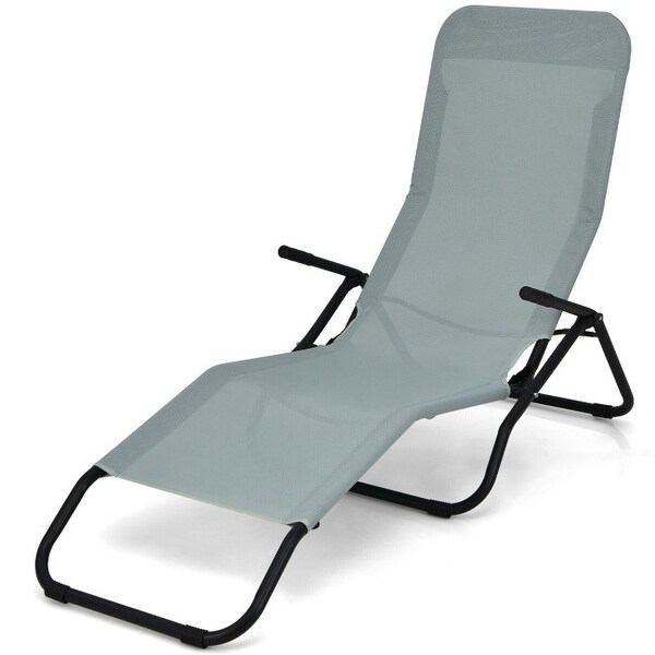 2 Pieces Folding Portable Patio Chaise Lounger with Rocking Design-Light Green - 58