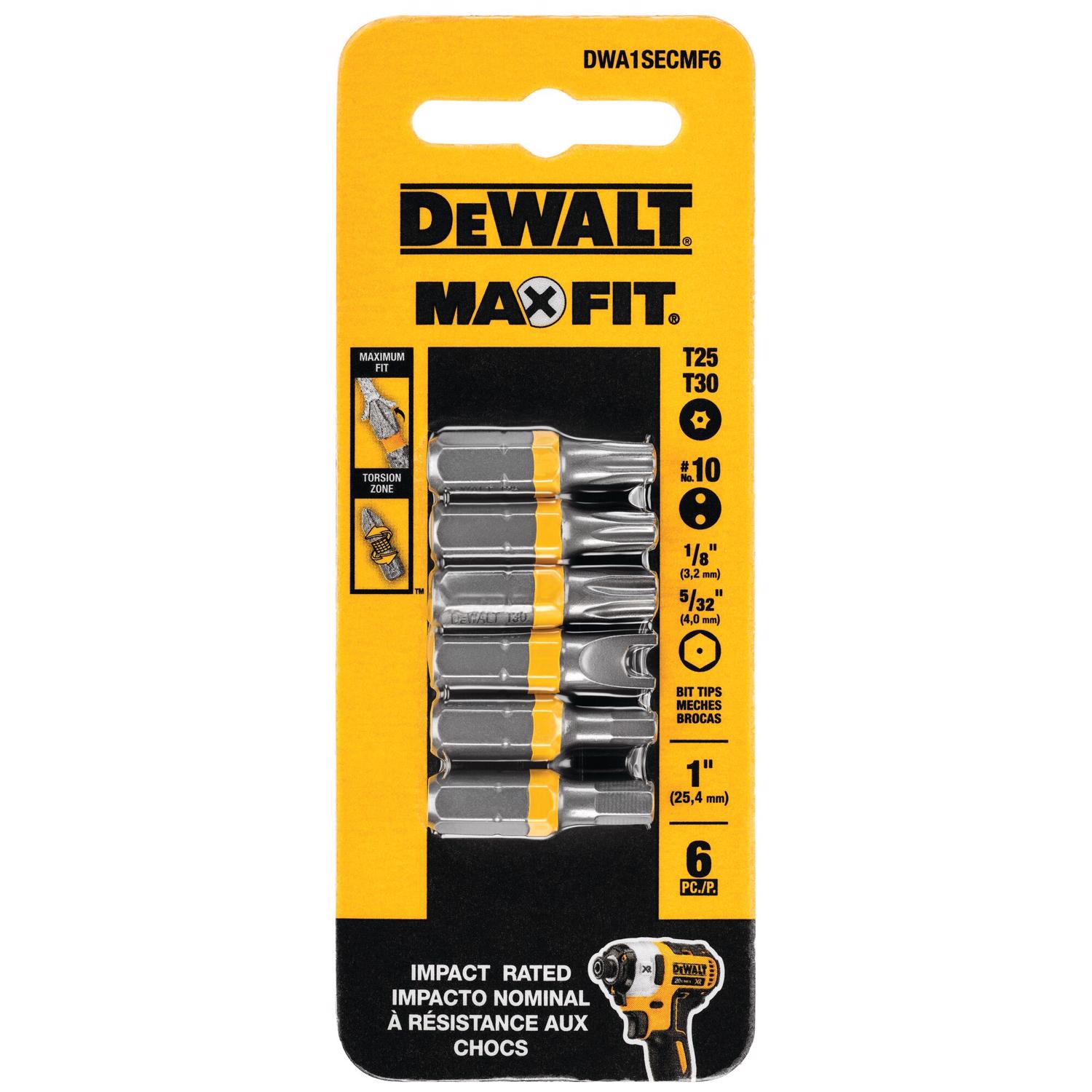 DW Max Fit Assorted 1 in. L Security Bit Set Steel 6 pk