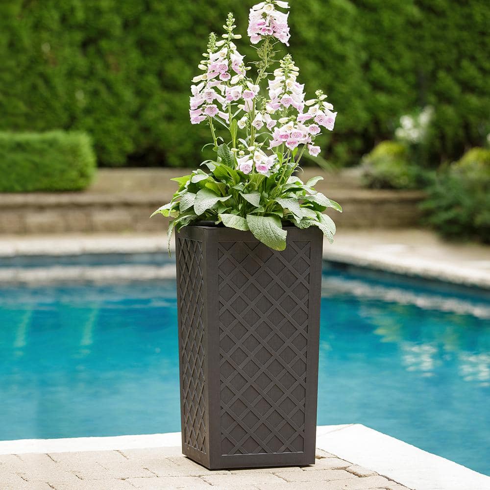 Tierra Verde Vitality 13.5 in. W x 26.5 in. H Square Slate Rubber Self-Watering Planter MT5100371CM