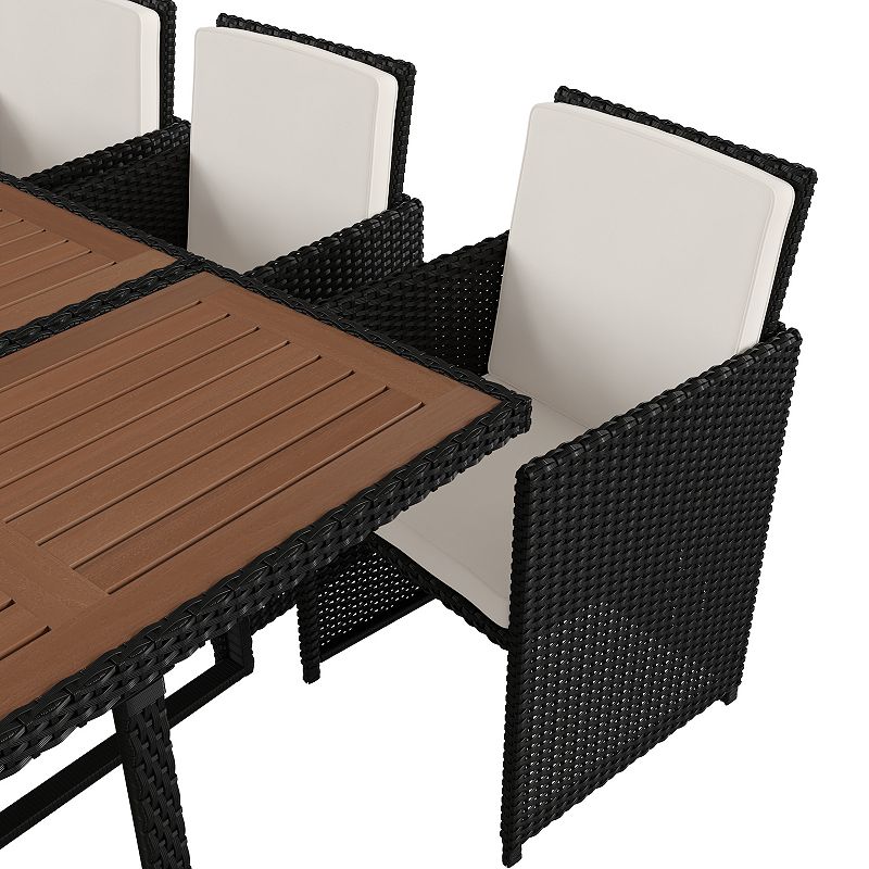 Flash Furniture Peregrine Outdoor Patio Dining Table and Wicker Modular Chairs 7-piece Set