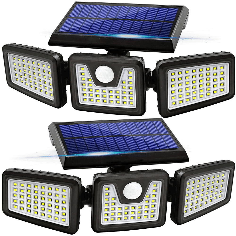 Solar Lights Outdoor， 2 Pack 74 LED 800LM Cordless LED Solar Motion Sensor Lights; 3 Adjustable Heads， 270°Wide Angle Illumination， IP65 Waterproof， Security LED Flood Light(Daylight)