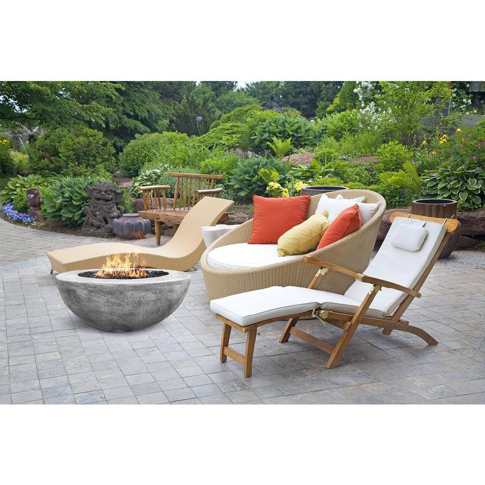 Natco Berkley 36 in. W x 16 in. H Outdoor Round Cement Liquid Propane Fire Pit Kit Bowl in Pewter Color with 54 lbs. Lava Rock MS25LP