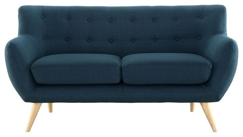 Hawthorne Collection Fabric Loveseat in Azure   Midcentury   Loveseats   by Homesquare  Houzz