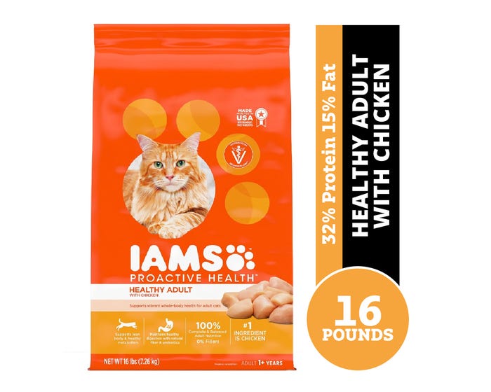 Iams ProActive Health Healthy Adult with Chicken Dry Cat Food， 16 lb. Bag