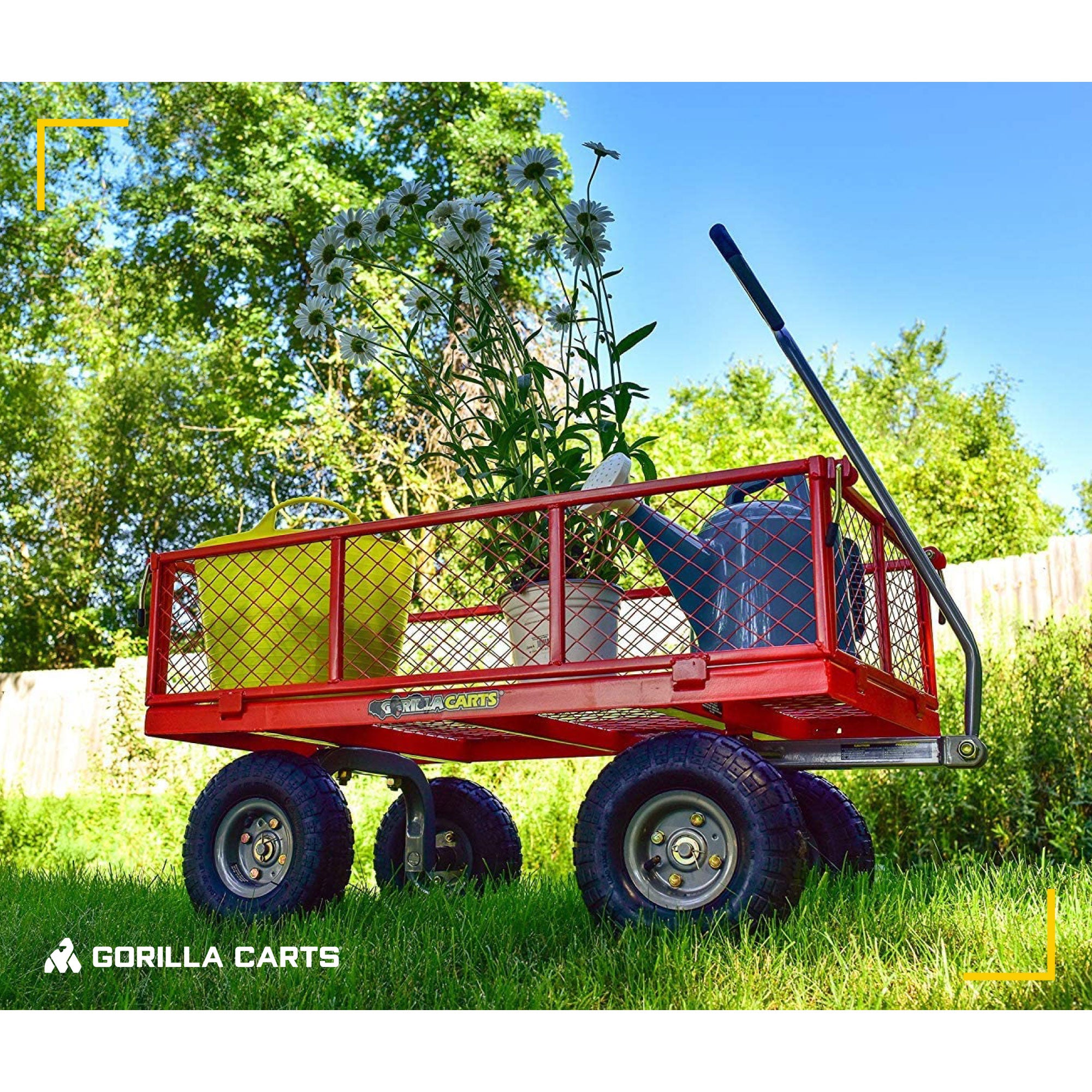 Gorilla Cart 800 Pound Capacity Heavy Duty Steel Mesh Utility Wagon Cart, Red