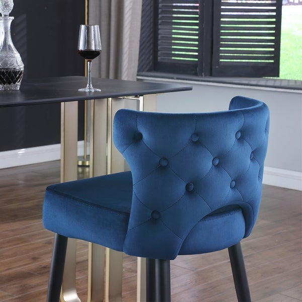 Set of 2 Contemporary Velvet Upholstered Stool with Metal Legs