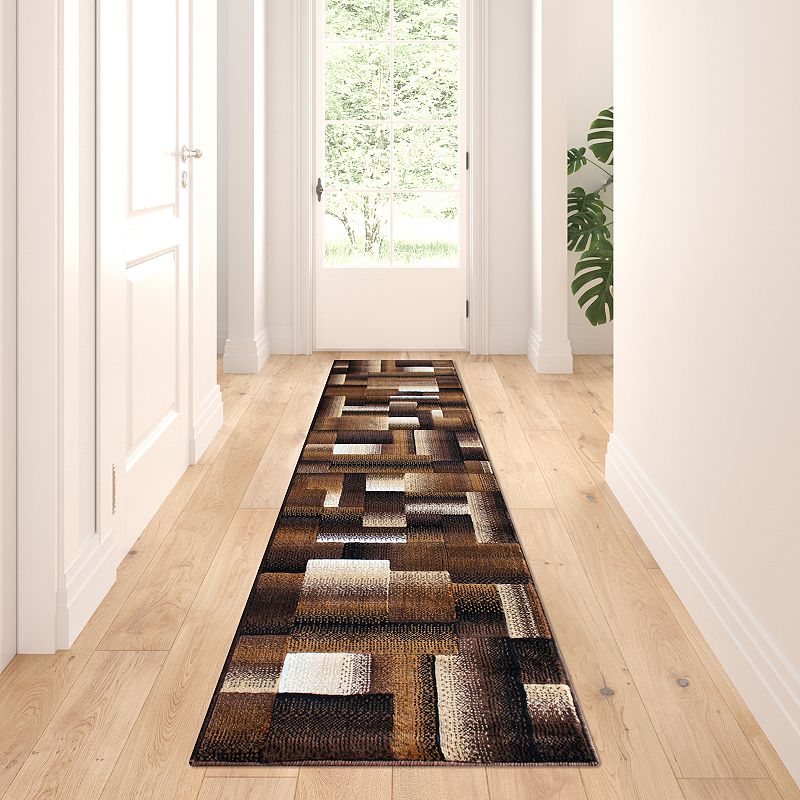 Masada Rugs Masada Rugs Trendz Collection 2'x7' Modern Contemporary Runner Area Rug in Chocolate， Brown and Beige-Design Trz861