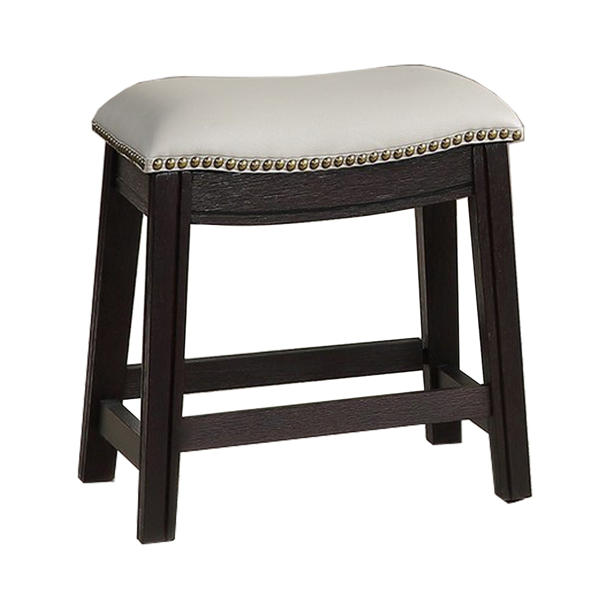 Curved Leatherette Stool with Nailhead Trim， Set of 2， Gray