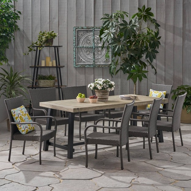 Jefferson 9pc Outdoor Dining Set Acacia Wood amp All weather Wicker Christopher Knight Home