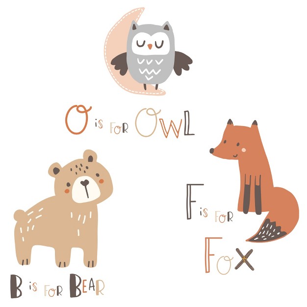 Bedtime Originals Animal Alphabet Beige gray Bear owl fox Woodland Wall Decals