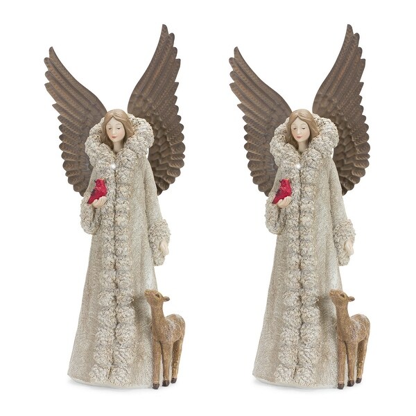 Set of 3 Angel Holding Bird with Reindeer Christmas Figurines 16.5