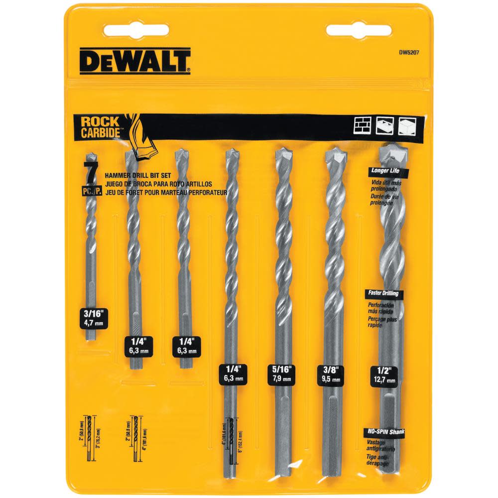 DEWALT 7 pc. Percussion Mason Drill Bit Set DW5207 from DEWALT