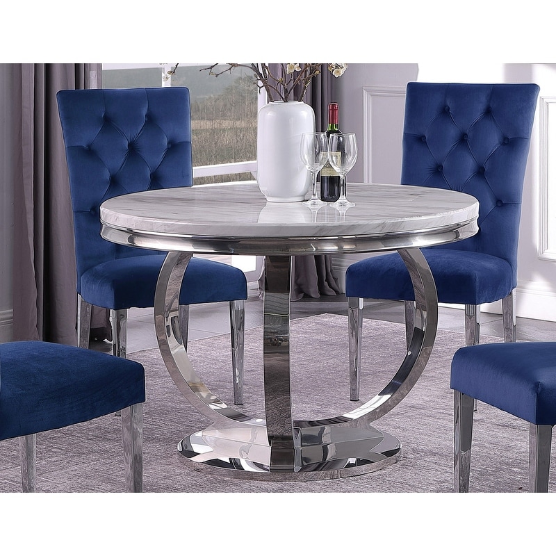 Best Master Furniture 44 inch Round Glam Faux Marble Dining Table