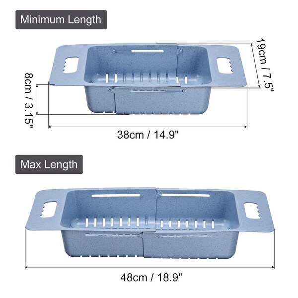 3 Pack Extendable Over the Sink Colanders Strainer for Kitchen - blue green khaki - 38cm x 19cm x 8cm