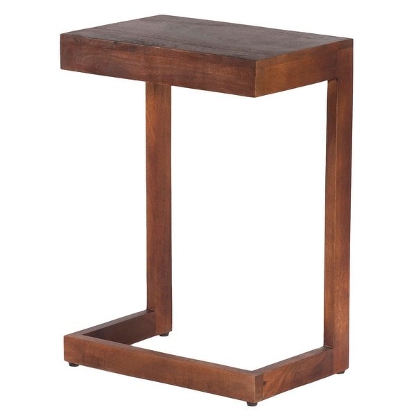 26 Inch Handcrafted Mango Wood Side End Table for Living Room， Den， or Bedroom， Open Design Base， Dark Brown