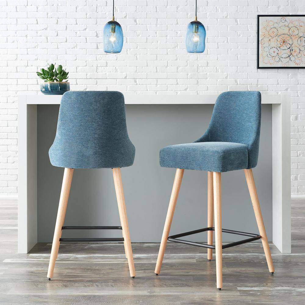 StyleWell Benfield Twilight Blue Upholstered Bar Stools with Back (Set of 2) Jones HB NC