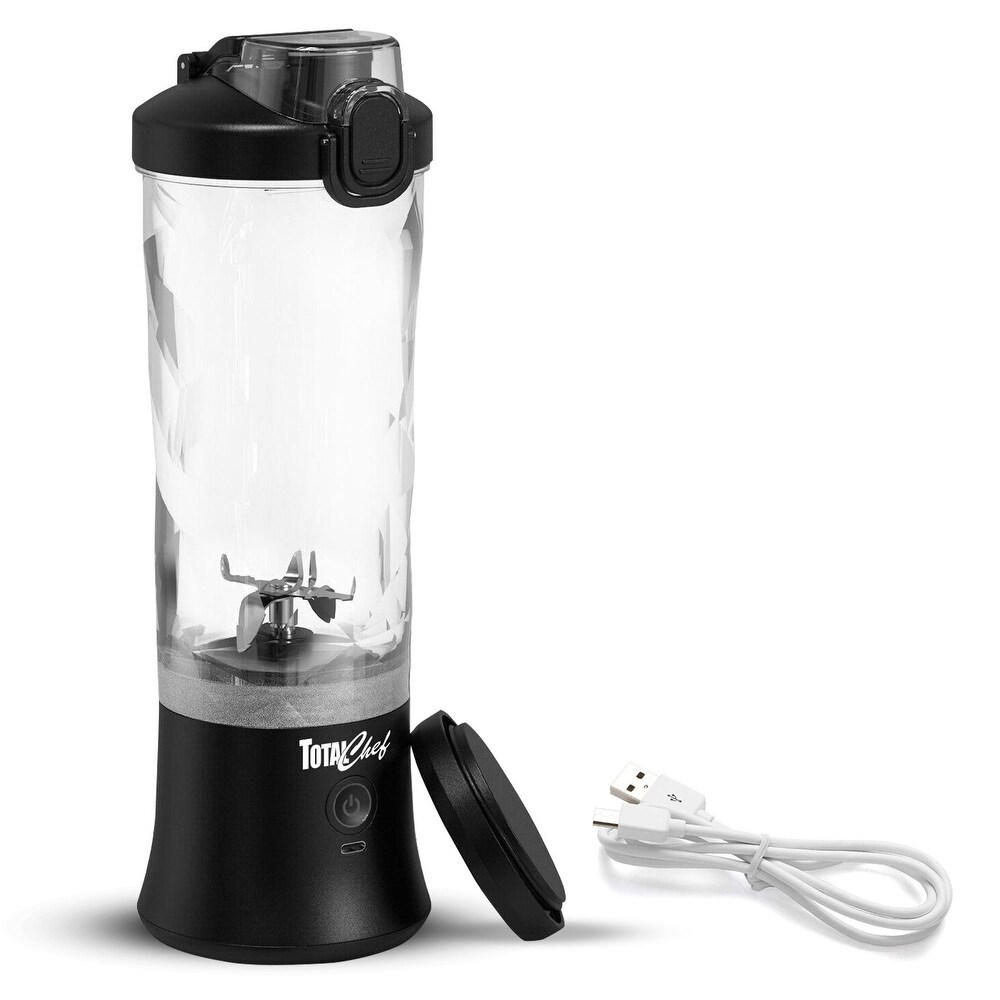 Total Chef Cordless Portable Blender 20 oz  USB Rechargeable  Black