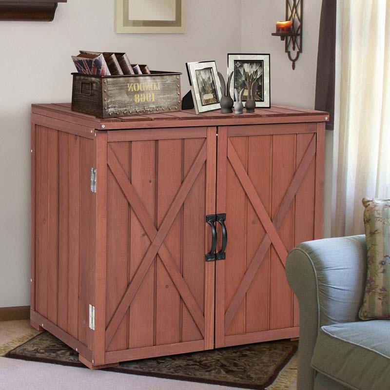 Wooden Garden Storage Cabinet Outdoor Tool Shed for Patio Backyard with Doors, 30