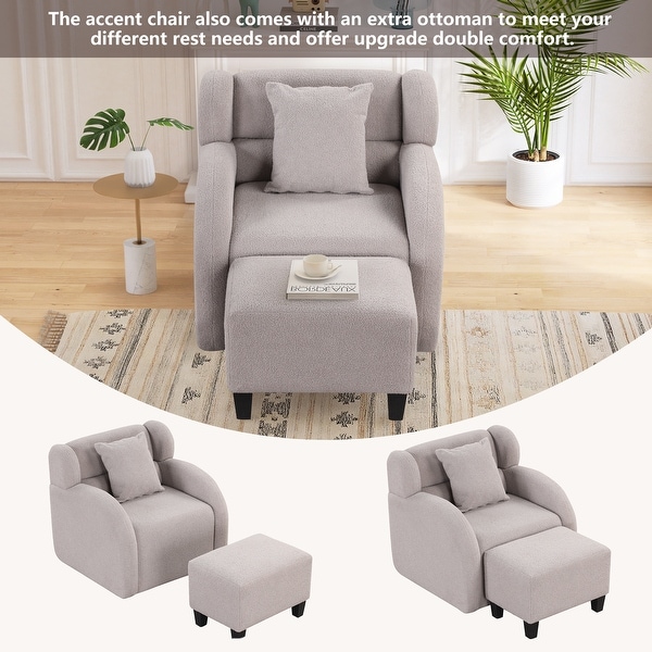 360 Degree Swivel Accent Chair and Ottoman Sets， Swivel Lounge Barrel Chair， Teddy Short Plush Particle Velvet Armchair， Gray