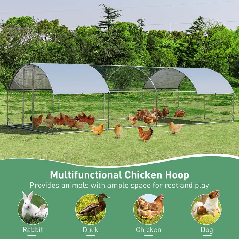 25 FT Large Metal Chicken Coop Walk-in Dome Poultry Cage Hen Run House Rabbits Habitat Cage with Cover