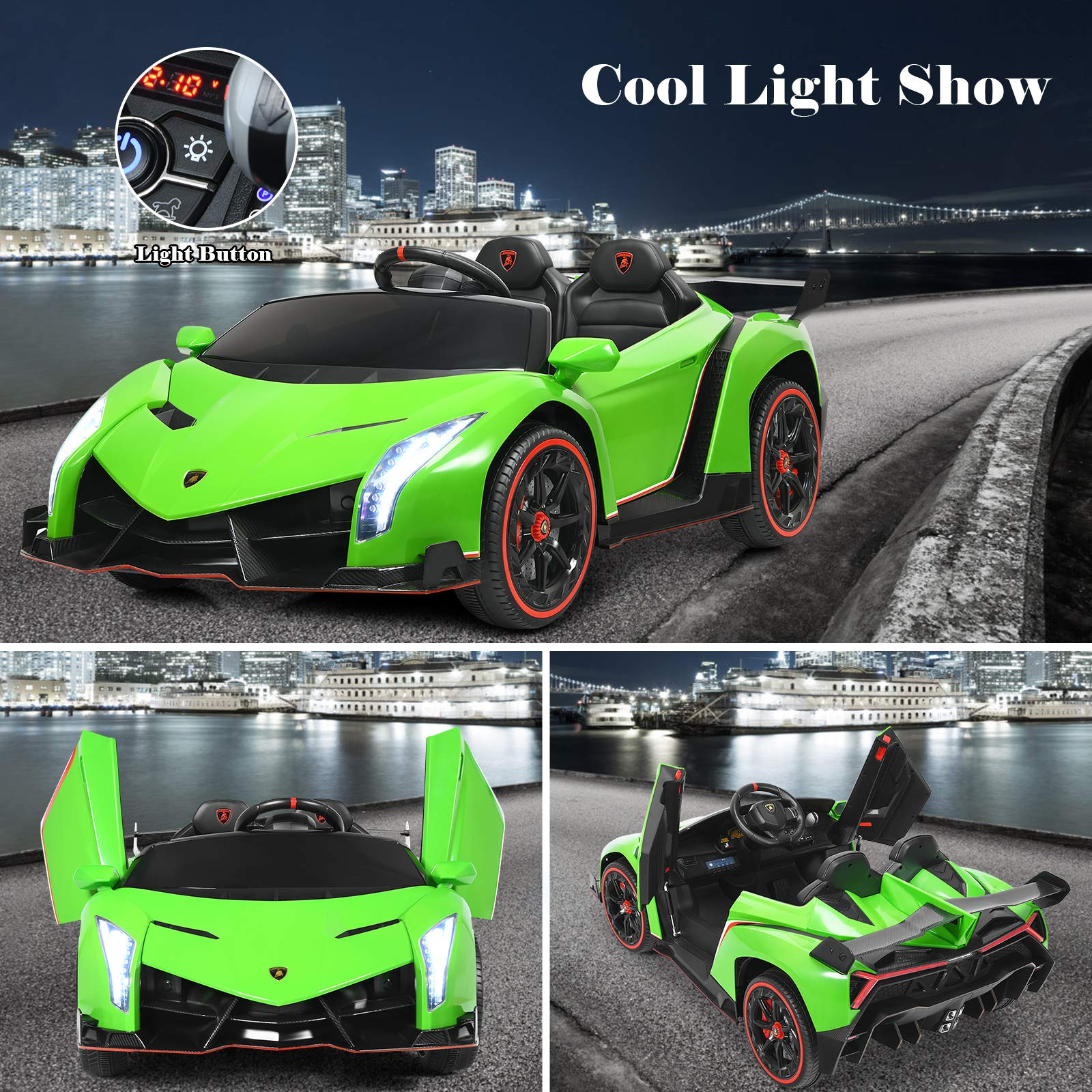 Costzon 2-Seater Ride on Car, Licensed Lamborghini Poison, 12V Battery Powered Car w/ 2.4G Remote Control