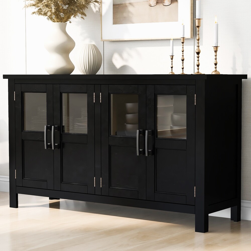 Featured Four door Storage Cabinet with Adjustable Shelf and Metal Handles  Mid Century Modern Buffet Sideboard Cabinet