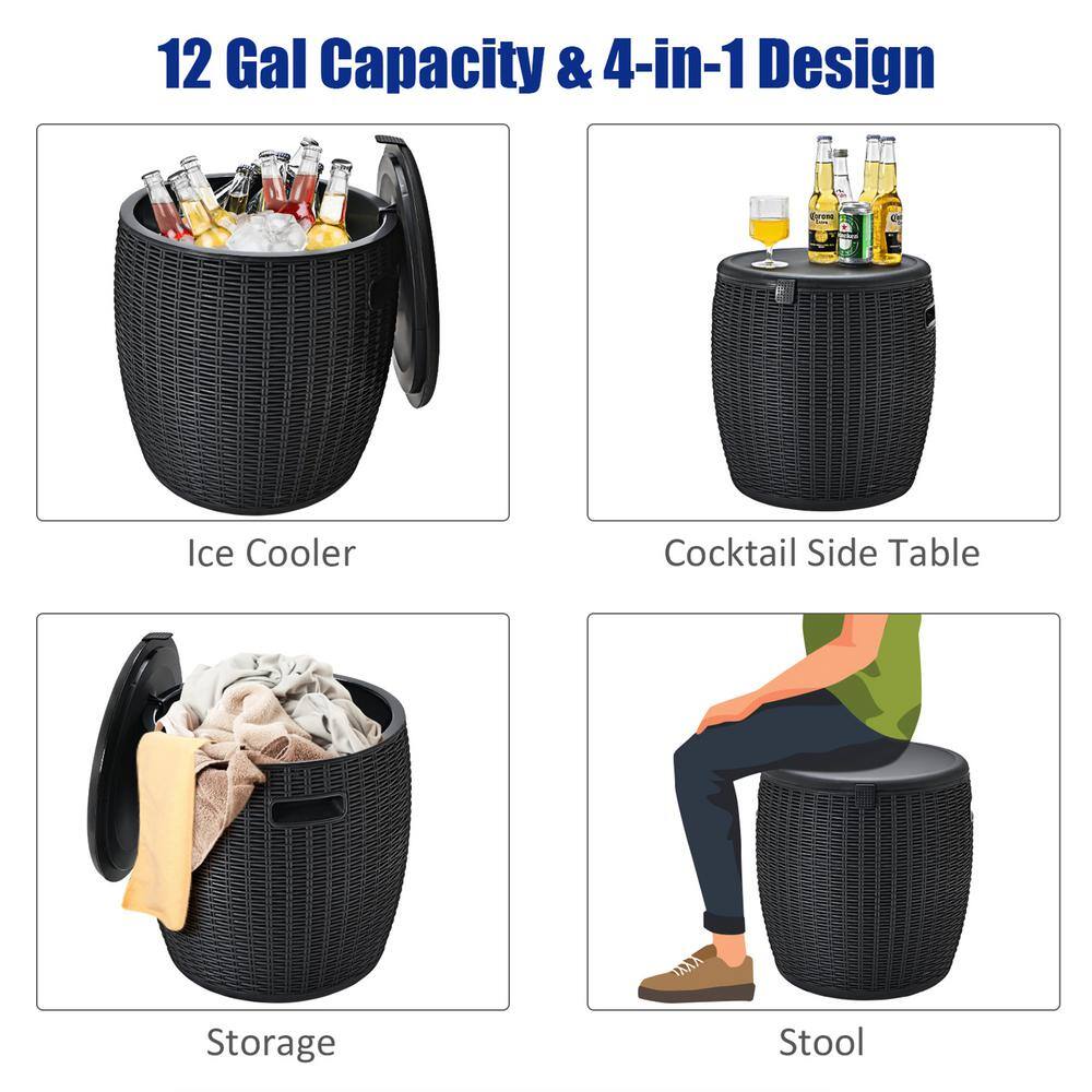 Gymax 12-Gal Patio Ice Cooler Bucket Cool Bar Table Cocktail Side Table w/Lid Black GYM07136