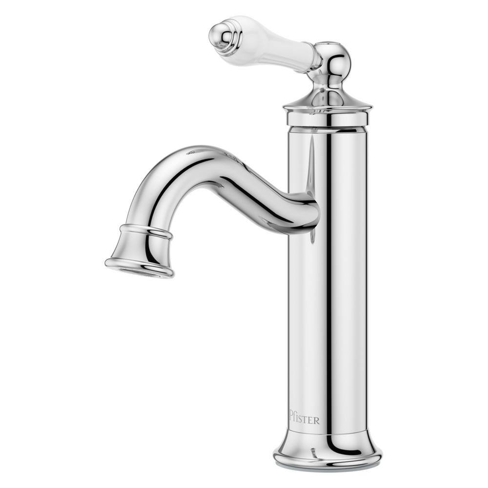 Pfister Courant Single-Handle Single Hole Bathroom Faucet with Deckplate and Drain Kit in Polished Chrome with Porcelain Handle LF-042-COCC